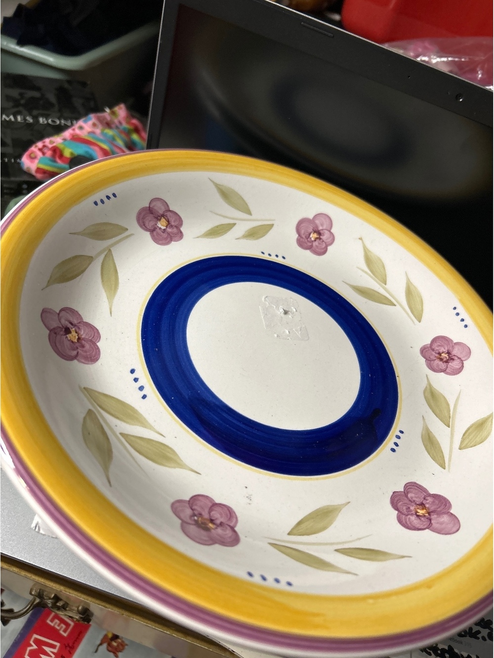 Gibson Housewares x2 Floral Ceramic Dinner Plate with Yellow Rim